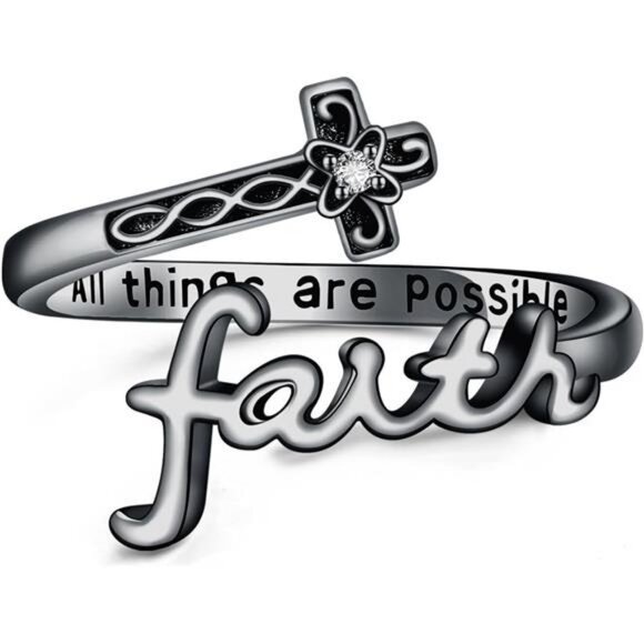 Cross Rings for Women 925 Sterling Silver Faith Cross Adjustable Ring